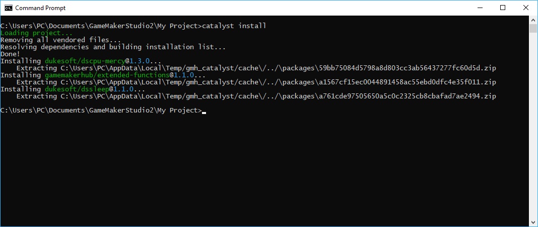 Catalyst install command example