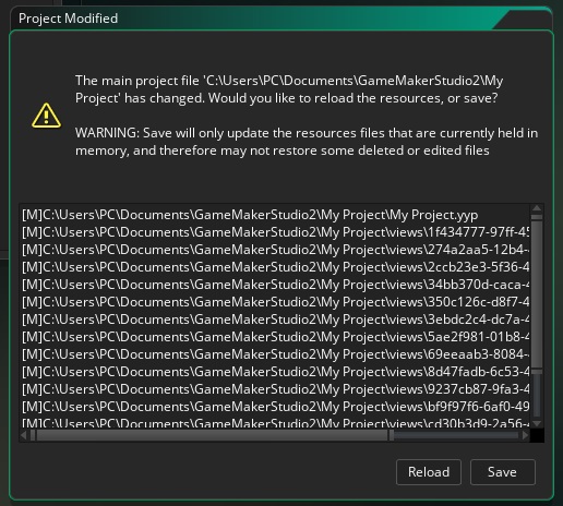 Reloading the project in GameMaker